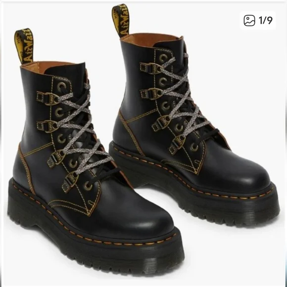 Dr. Martens Black Collier Bex Black Leather Double-laced Boots - Picture 2 of 9